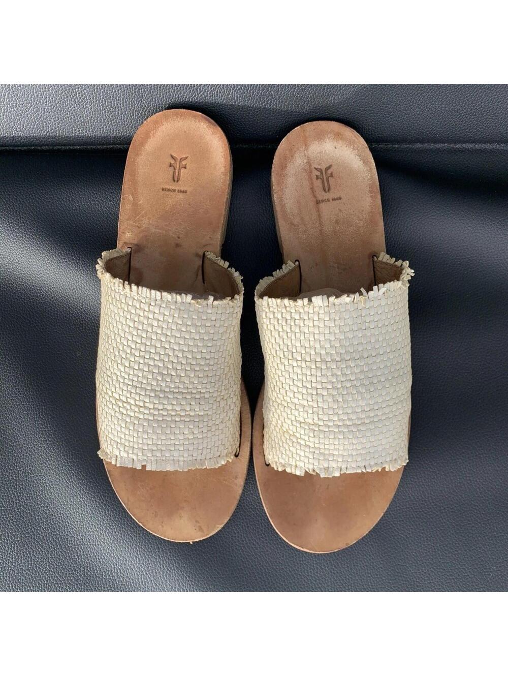 Frye Sandals Genuine Leather Flats White Sz 8